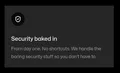 Card for Secton saying: Security baked in. From day one. No shortcuts. We handie the boring security stuff so you don't have to.