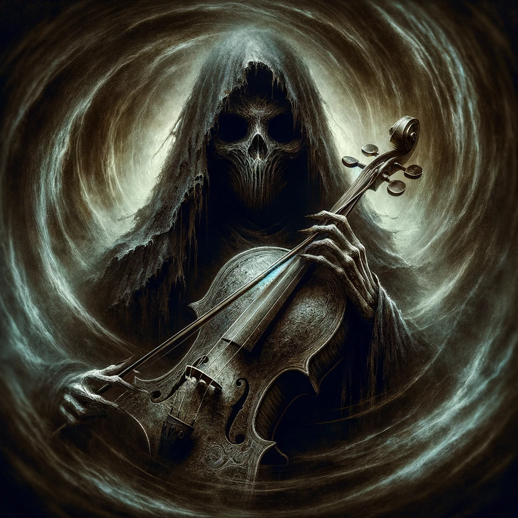 Insidious Fiddler — a hooded figure playing a fiddle